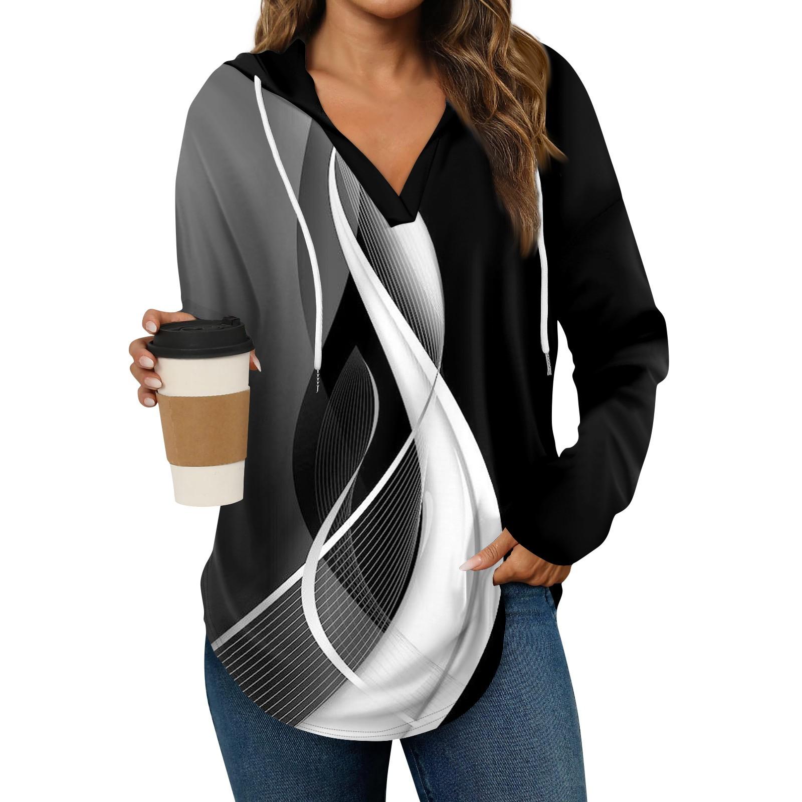 

Женская мода повседневный свитер с V-образным вырезом и длинными рукавами, на завязках, с принтом XL белый