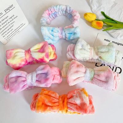 Tie Dye Spa Fascia per capelli Fiocco Fascia per capelli per donne Trucco viso Fasce per la testa Morbido corallo in pile Copricapo per doccia Lavaggio del viso Copricapo Accessori per capelli