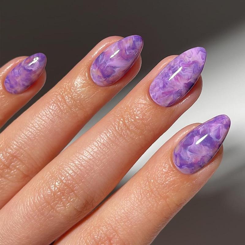 

Purple Ombre Medium-Long Water Drop False Nails - Set of 24 Wearable and Removable Manicure Patches Gel Polish Set