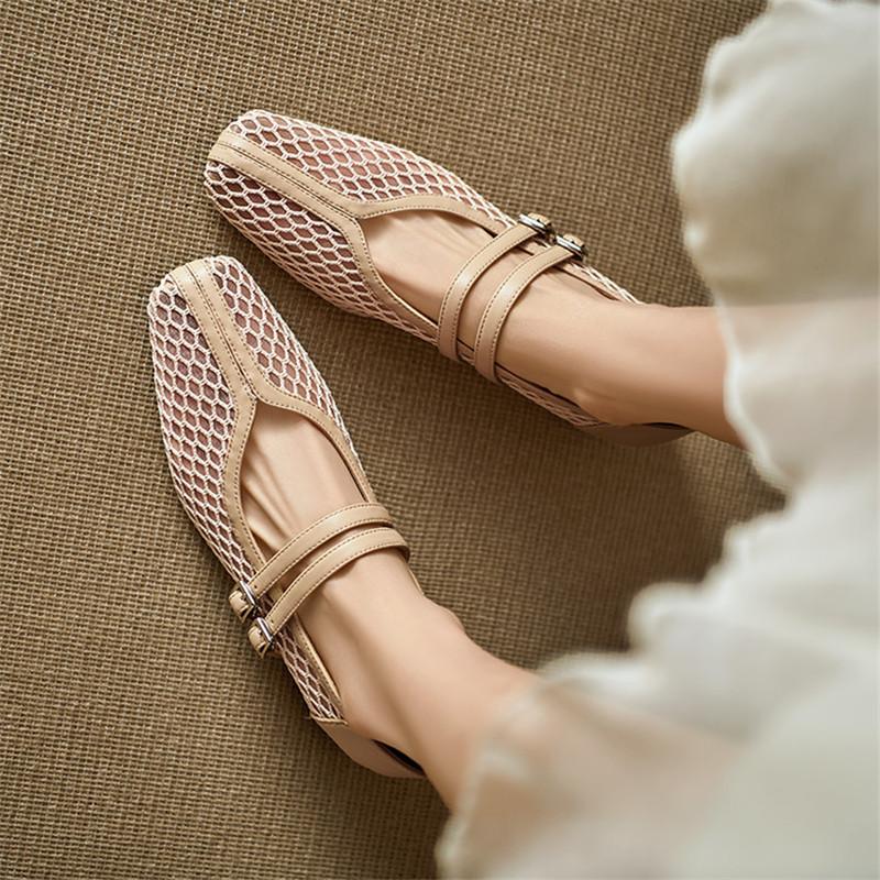 Móda Nové Letní Dámské Boty Čtvercová Špička Dámské Lodičky Boty pro Ženy Móda Prodyšná Síťovina Vykrojené Mary Jane Boty Střední Podpatek Boty