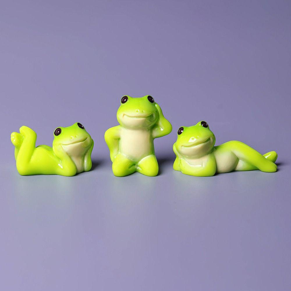 6pcs Cartoon Style Mini Frog Ornament Desktop Sized Desktop Frog Accessory Micro Landscape