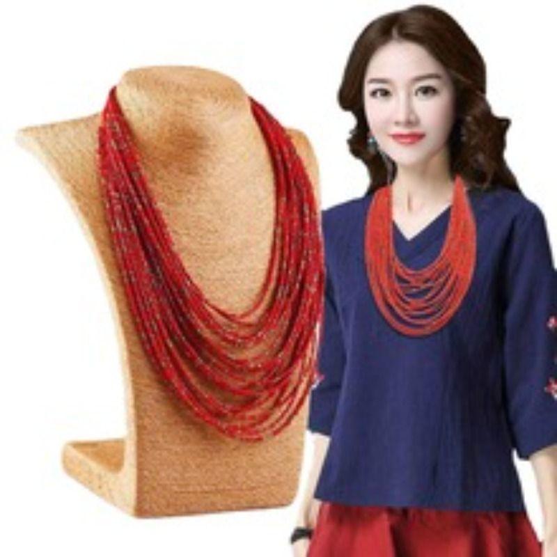 African Acrylic Beads Jewelry  Bohemia Necklaces Women Fashion Statement Multilayer Necklace