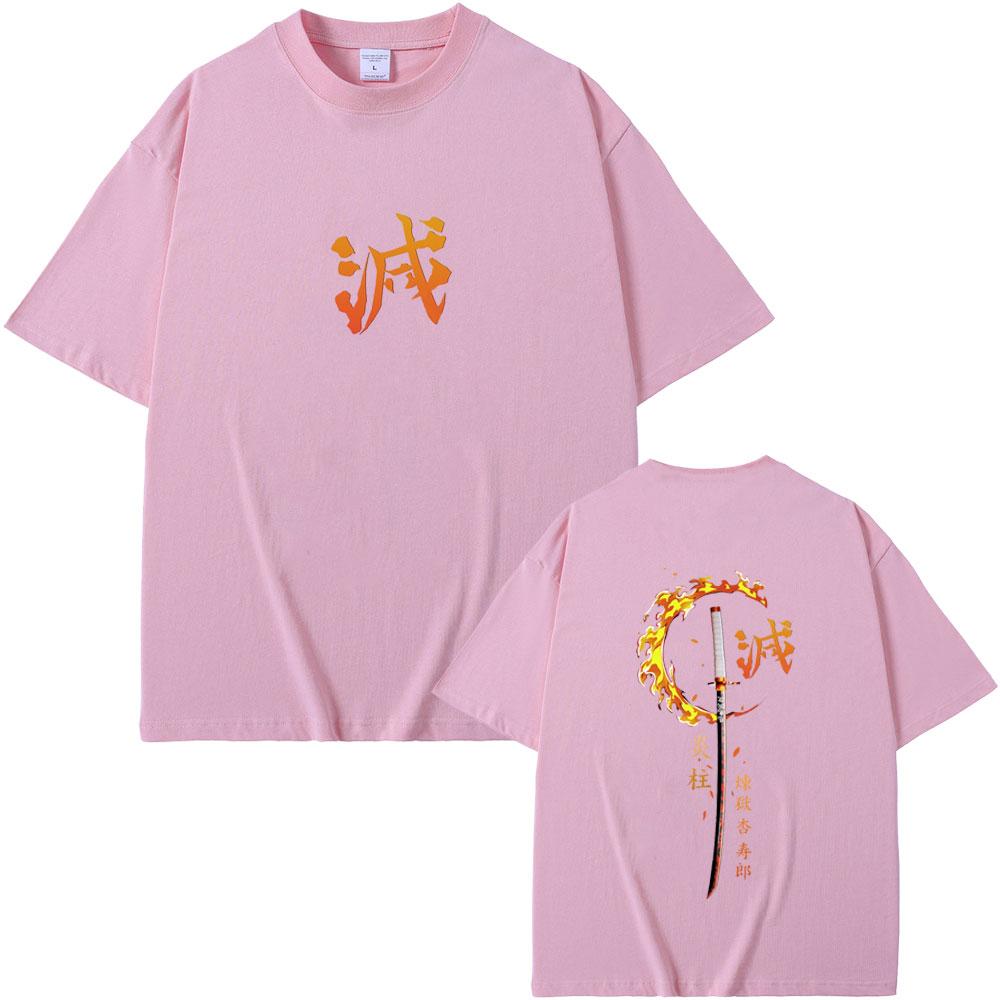 Anime Demon Slayer Rengoku Kyoujurou T Shirts Men Women Clothing Cotton Crewneck T-shirt Male Fashion Vintage Tshirt Streetwear