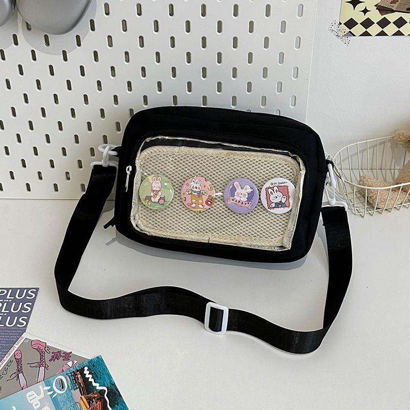 

Japanese Style Young Adult Ins Transparent Cartoon Backpack Shoulder Messenger Bag Female Easiest for Match Casual Cell Phone Small Bag Black + Badge (Sending Plate)