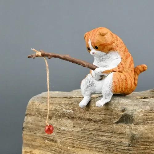 

Adorable Animal Model Cat Fishing Gashapon Playthings Scotland Fold Black plus White Norwegian Calico Cat Action Figure Playthings 4CM