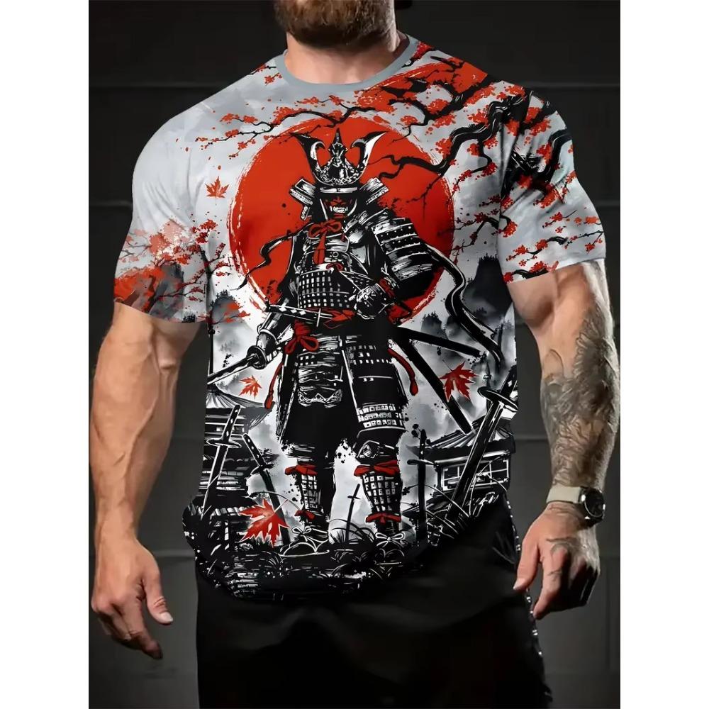 Harajuku Samurai T-shirt för Män 2025 Ny Mode Casual Herr T-shirt Kort Ärm Sommar Anime Japansk 3D Printad Y2k Toppar