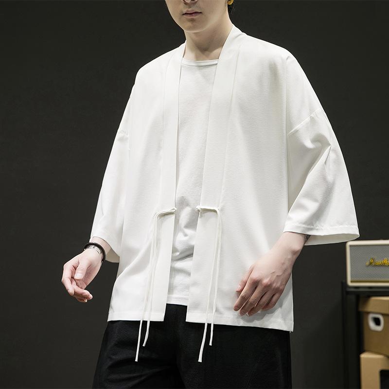 Giacca Haori Aperta Davanti Nera da Uomo Stile Cinese