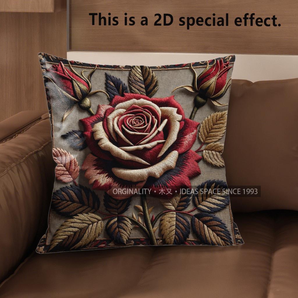 

2D Vintage Embossed Rose Decorative Throw Pillow Covers Pattern Cushion Cover Suitable For Sofa Bedroom Car Pillow Cover 40x40cm