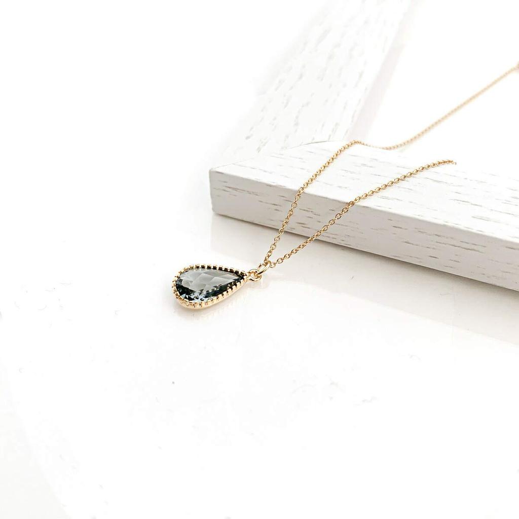 [NAOTJEWELRY] [Naot Sieraden] Damesketting, Eenvoudige Druppelvorm, Geslepen Frame Glas Ketting, Antracietgrijs