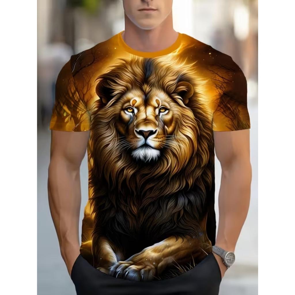 New Summer Men's Fashion T-shirt Personality Animal Pattern Printed Men's T-shirt Top