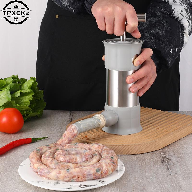 1set Stainless Steel Sausage Meat Stuffer Horizontal Sausage Maker Homemade Kitchen Meat Sausage Maker Tool Sausage Filler