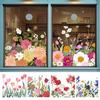 Spring Flowers Window Clings Double-sided Watercolor Flowers Glass Decals Reusable Static PVC Sticker for Home Glass Door Window