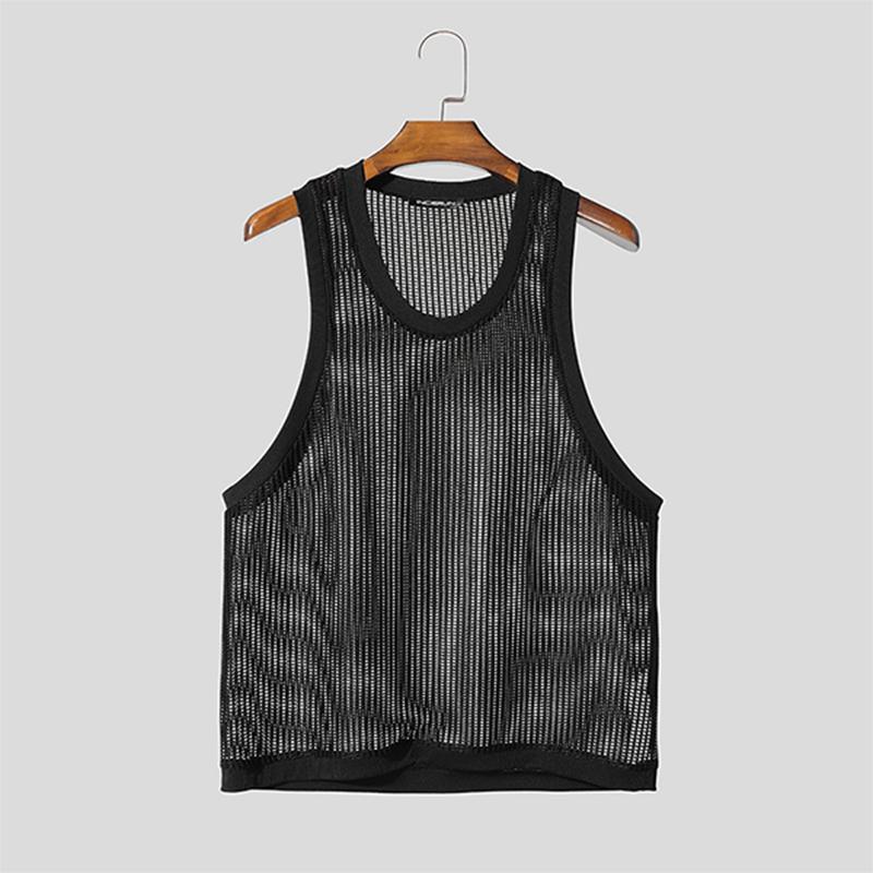 

INCERUN Мужские летние безрукавные прозрачные майки с вырезами для отдыха и пляжа S