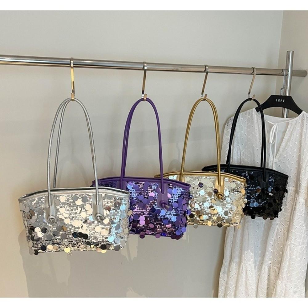 New Shiny Sequins Tote Bag Glitter Large Capacity Shoulder Bag Underarm Bag Women
