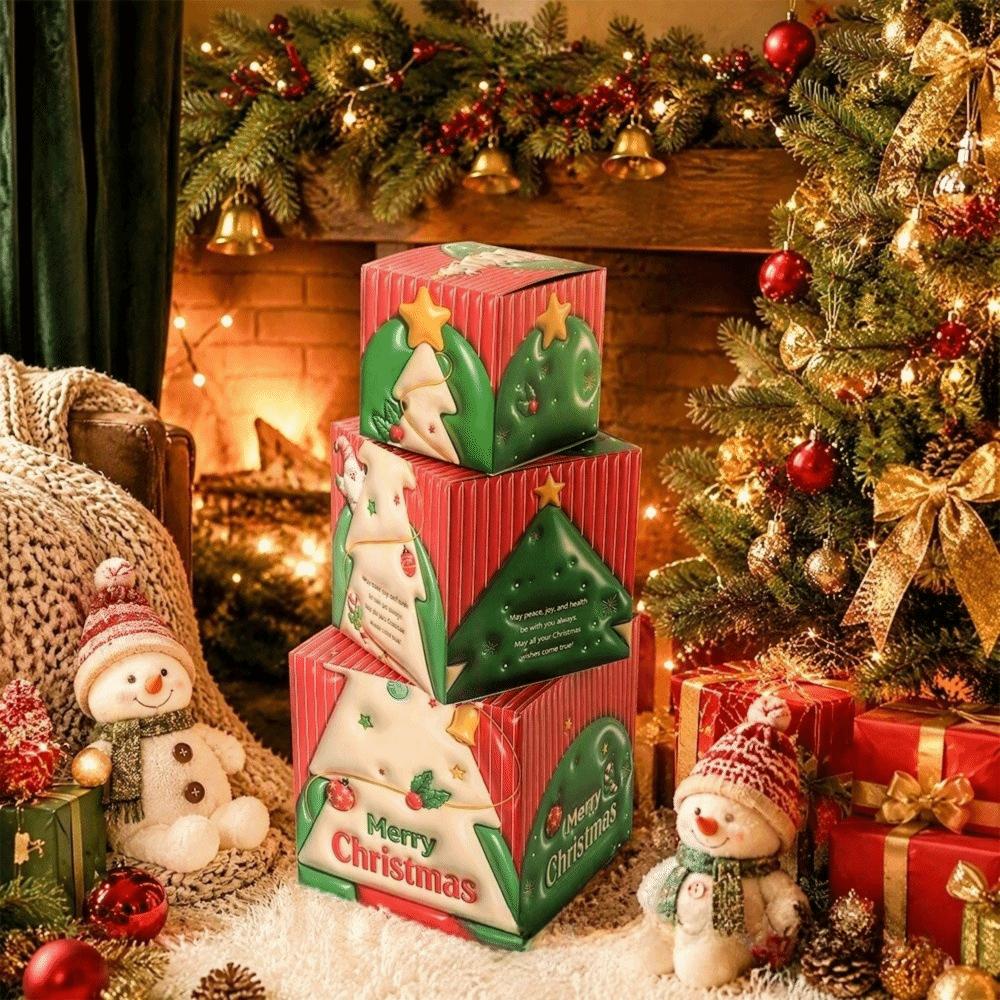 3pcs Snowman Christmas Gift Box Santa Claus Xmas Decor Christmas Storage Box Tabletop Decor