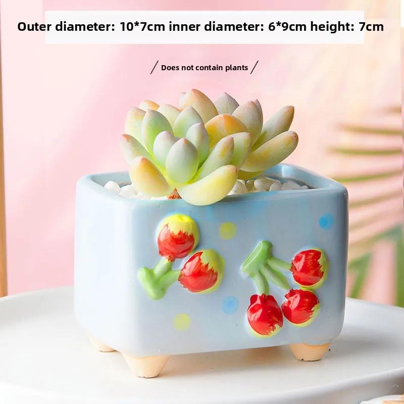 Hand-painted Ceramic Succulent Flower Pot Home Creative and Cute Flowerpot Fruit-shaped Square-mouthed Plant Small Flower Pot