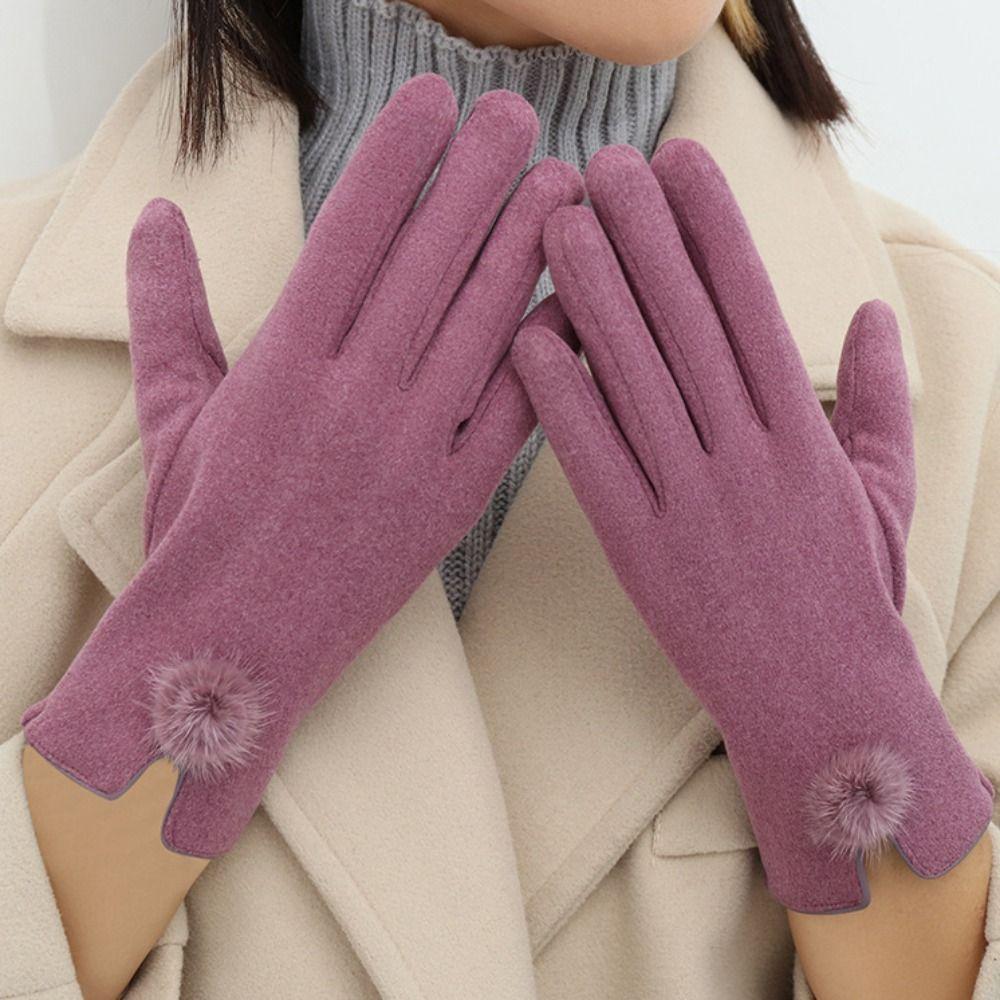 Thick Winter Suede Gloves Soft Women Cycling Mittens Gift Pu Leather Gloves  Autumn