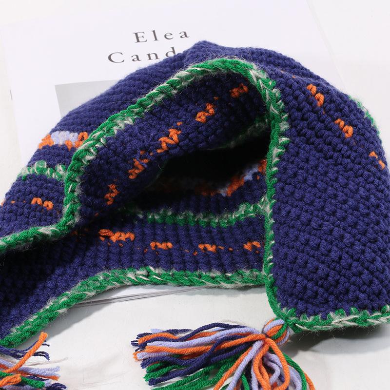 Winter Retro Women's Fedora Hats Ear Protection with Tassel Rainbow Girls' Personality Cold Winter Earmuffs