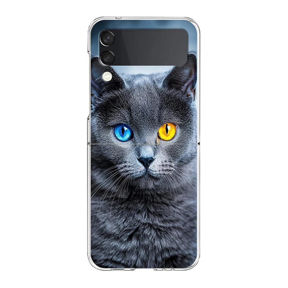 Cover per Telefono Per Samsung Galaxy Z Flip 7 6 5 4 Custodia Trasparente Per Samsung Z Flip 3 PC Rigido Pieghevole Gatto British Shorthair Carino