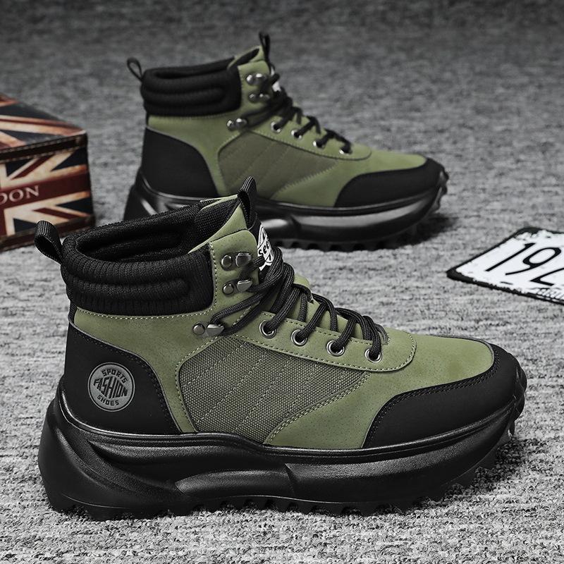 

Массивные мужские ботинки на шнуровке, толстая подошва, осенне-зимний тренд, нескользящие, удобные, высокие, ретро-ботинки для пустыни, повседневная рабочая обувь 39 зелёный