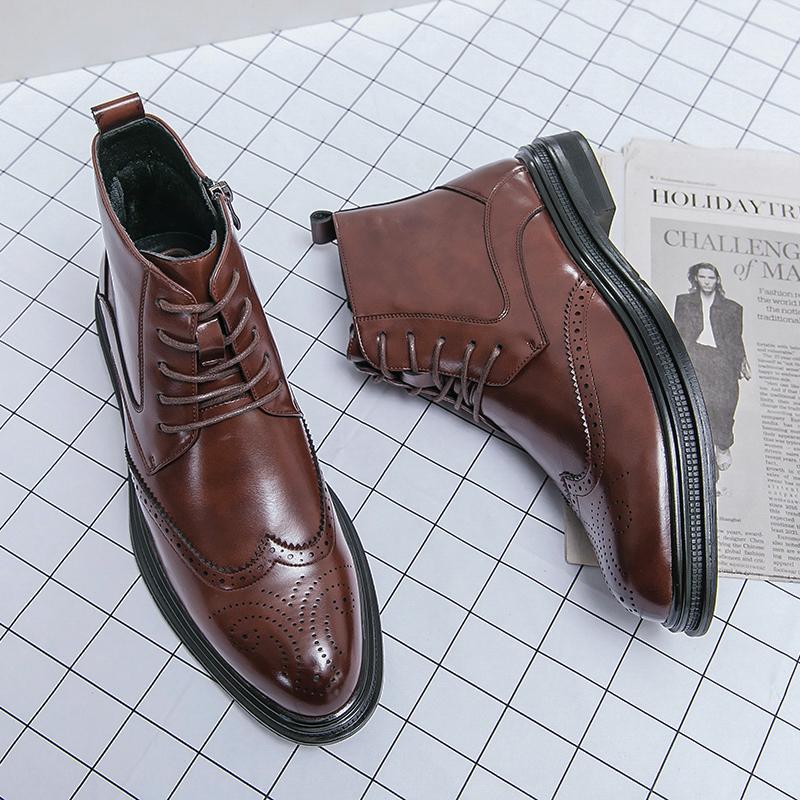 

Мужские ботинки ПУ Высокие Однотонные Боковая шнуровка Резной Заостренный носок Классические Удобные Деловые Туфли 45 коричневый