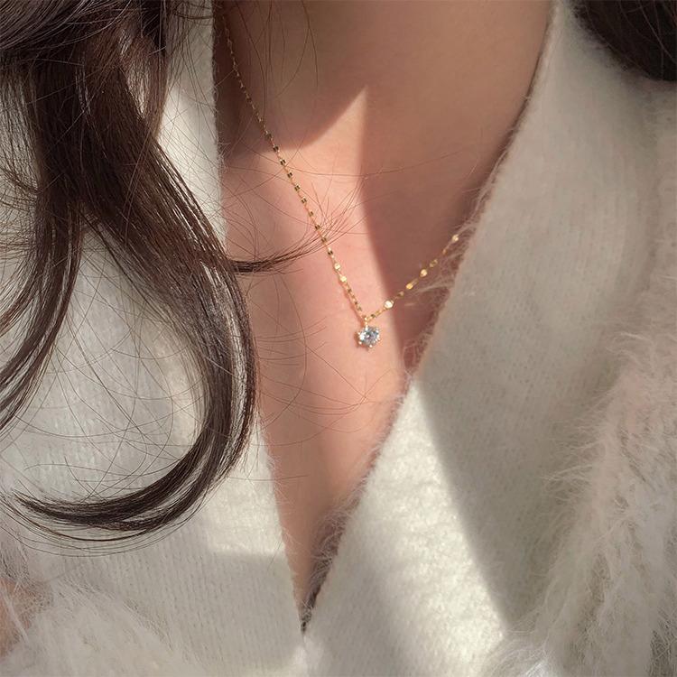 Shiny Pendant Necklace Simple Small Fresh Rhinestone Gold/silver Color Necklace Women's Accessories