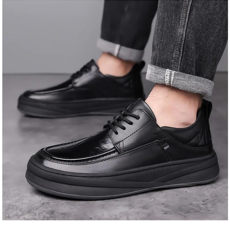Fashion British Platform Lace Men Loafers Spring Autumn High Top Men Dress Shoes Designer Fashion Casual Black Leather Shoes Male