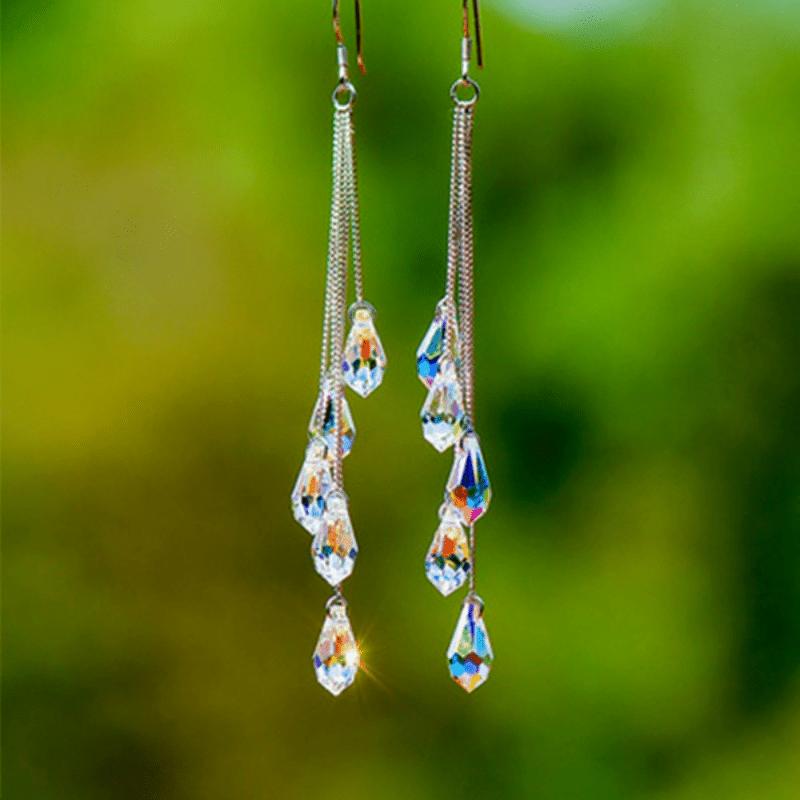 Elegant Long Teardrop Zircon Dangle Earrings Anniversary Valentine's Day Holiday Gift For Women 1Pair