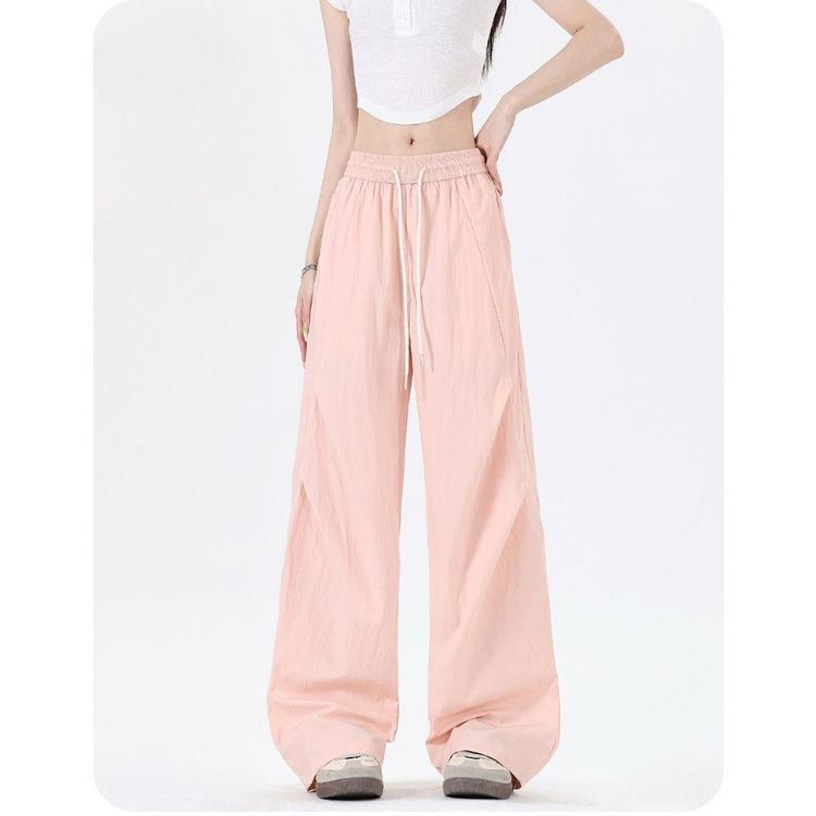 Outdoor Sports Women Ice Silk Pants Summer Stretchy Breathable Wide Leg Casual Trousers Couple Style