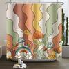 70s Retro Rainbow Shower Curtain Hippy Funky Cartoon Mushroom Floral Bathroom Curtain Polyester Waterproof Fabric Bathtub Screen