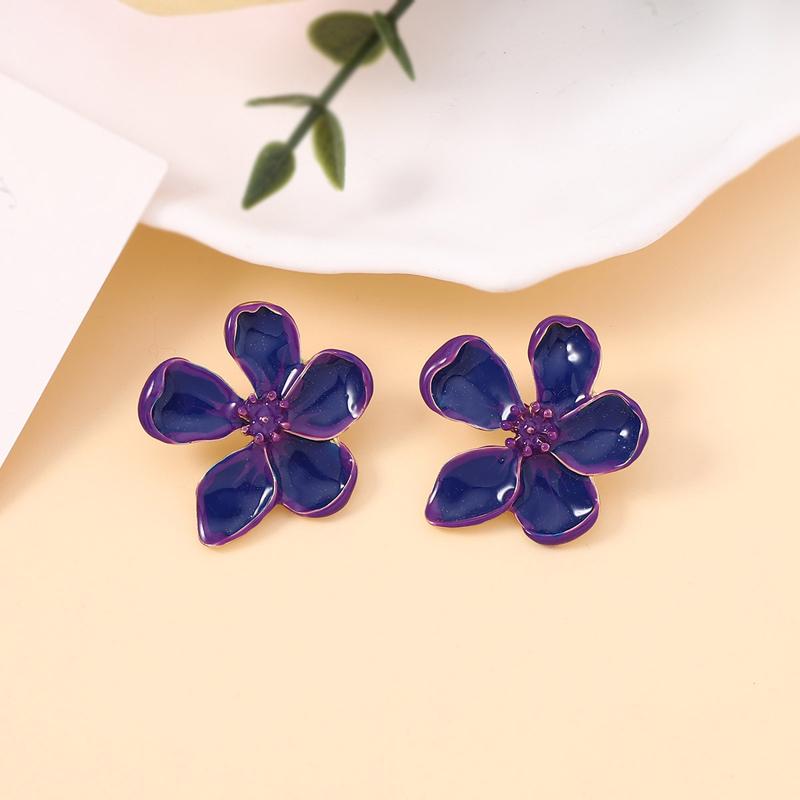 

2026 New Trendy Pink Gradient Drip Oil Flower Stud Earrings for Women Temperament Metal Butterfly Earrings Fashion Zircon Gifts темно-фіолетовий колір