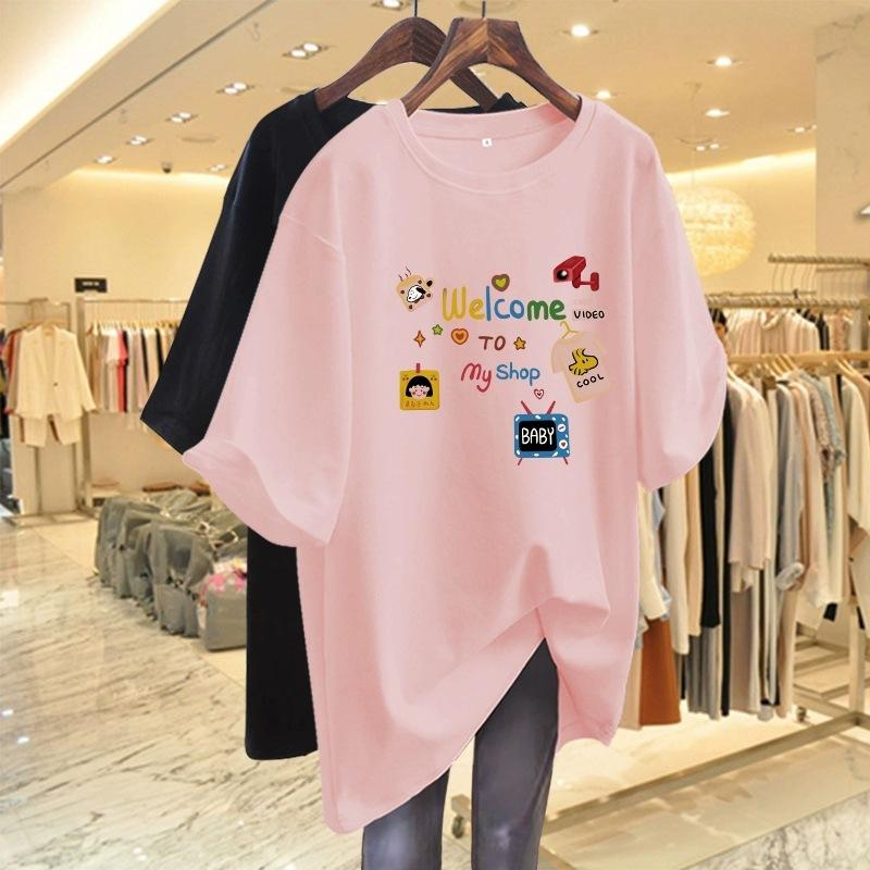 Loose Korean Version of Pure Cotton Short-sleeved T-shirt Women's Summer New Medium and Long Foreign Style Age-reducing Half-sleeved T-shirt