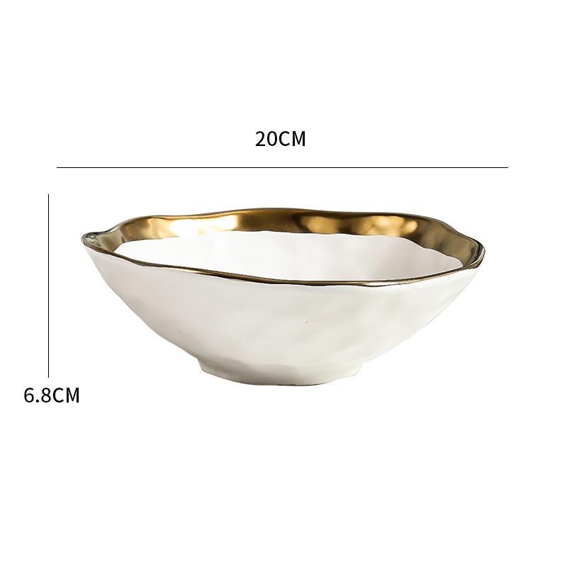 Irregular Gold-plated Edge Ceramic Steak Plate Salad Plate Dessert Plate Matte Thick Soup Bowl Restaurant Creative Tableware