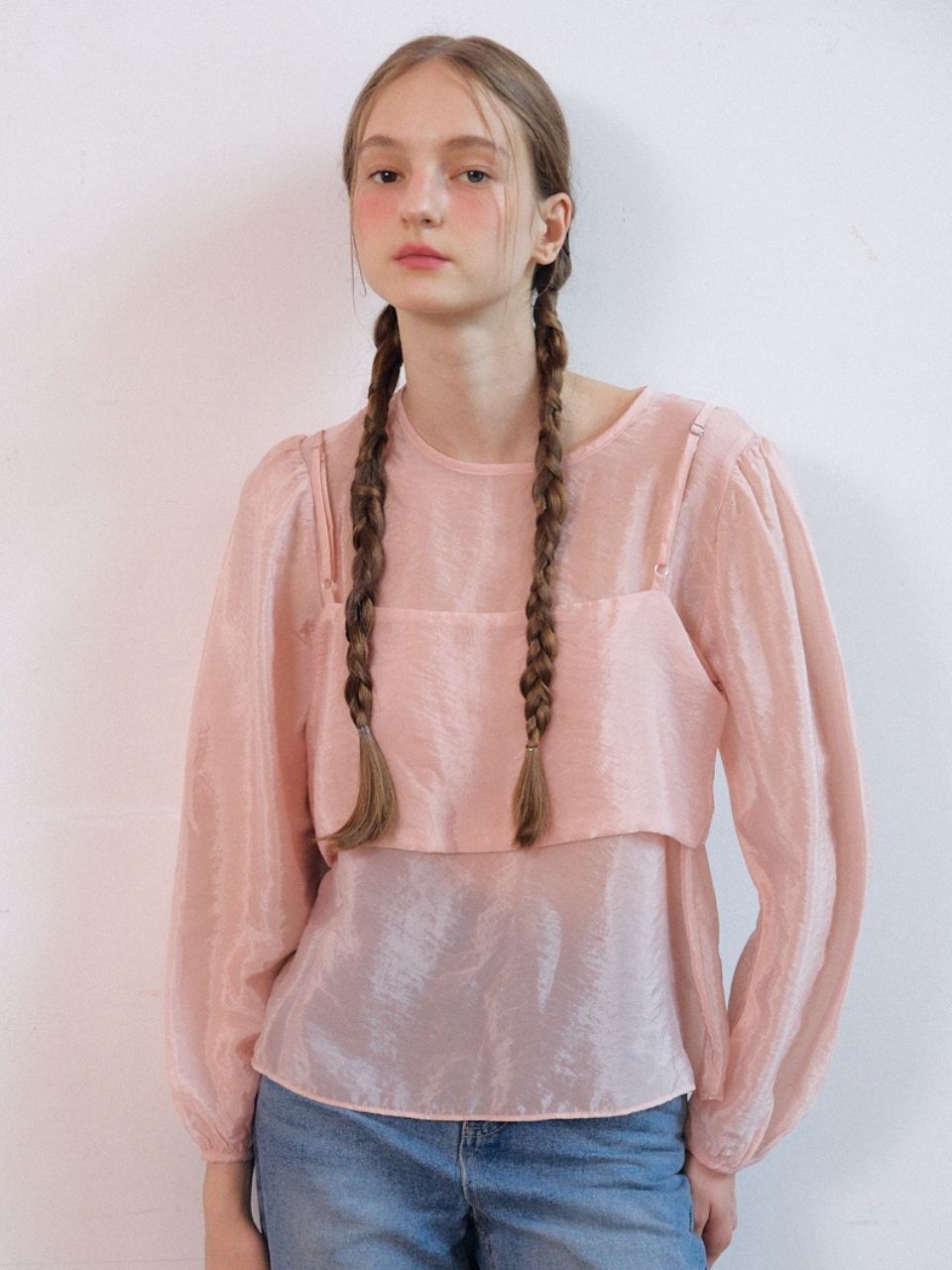 Fabric Seoul Tencel Sliky Bustier Shirts_Palepink Ivory/Free