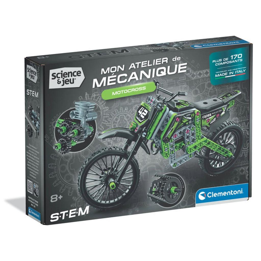 Motocross - CLEMENTONI - Mon Atelier Mécanique - Avec + 170 pieces - Des 8 ans - Fabriqué en Italie - Coffret de construction enfant