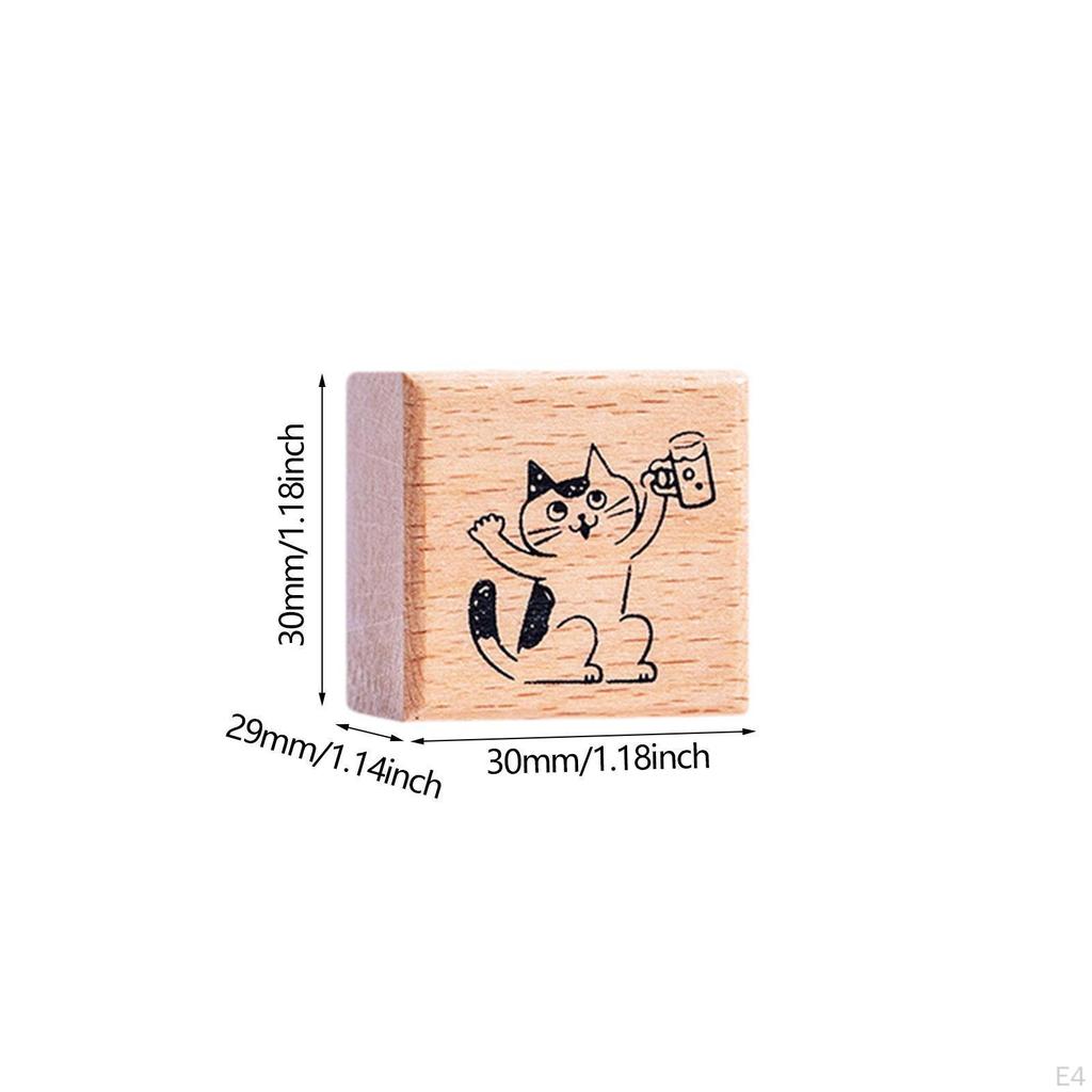 Cat Stamp Cute Animal 1.2 Inch for Kids Wooden Rubber Stamping Mailing Scrapbooking Letter