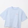 Champion Short Sleeve Crew Neck Cotton USA Relax Script Garment Pale Sax Women's Shirt, 100% Fit, Logo, Wash, (CW-B322)