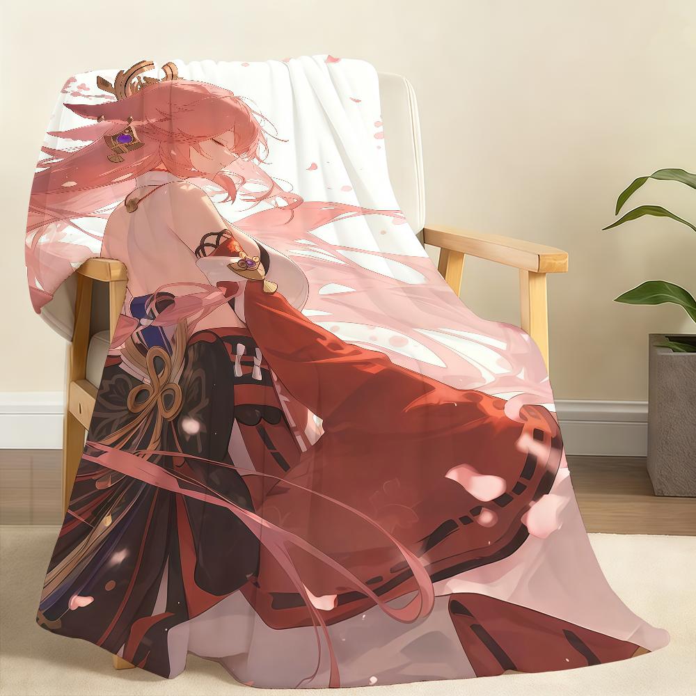 Y-Yae Miko Genshin Impact Blanket Soft Throw Blanket for Home Bedroom Bed Sofa Picnic Travel Office Rest Cover Blanket Gift