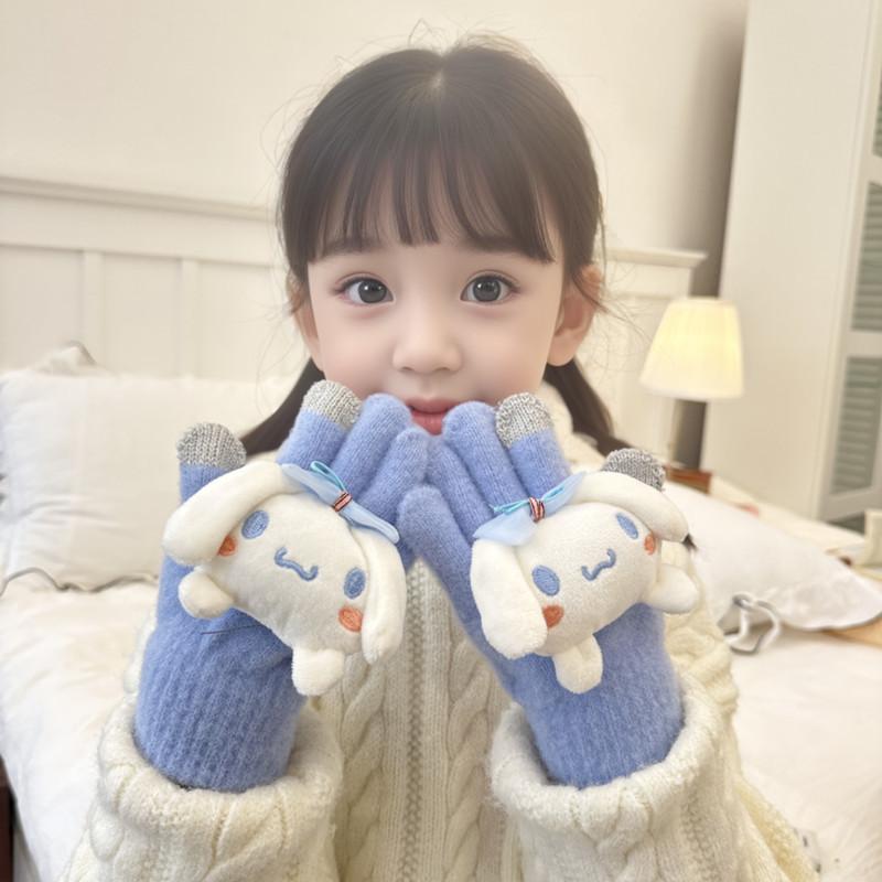 Autumn and Winter Children's Gloves Cartoon Sanrio Cute Knitted Gloves Thickened Cold Proof and Warm Five Finger Gloves for Boys and Girls