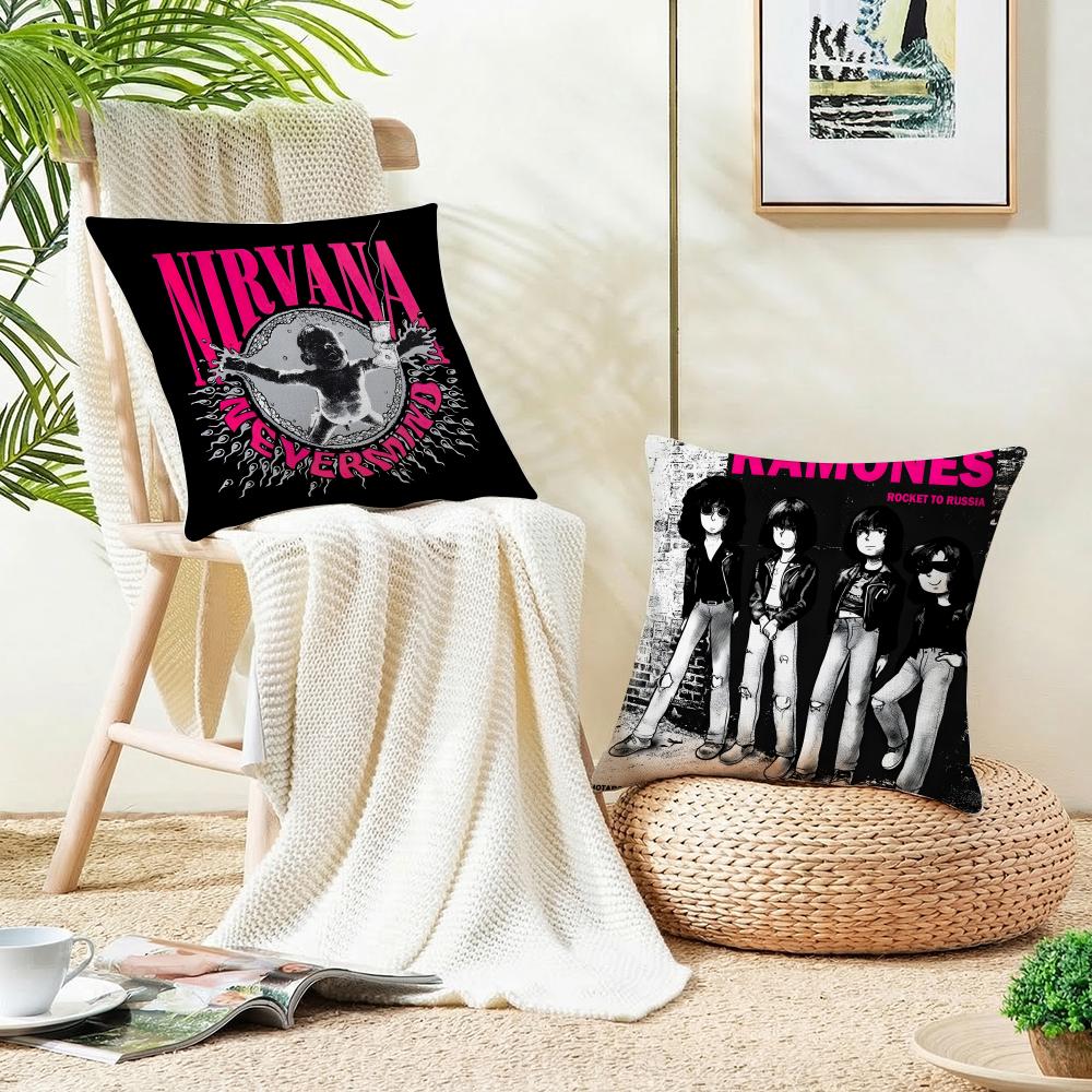 Punk RRamonesS Cushion Cover Breathable and skinfriendly linen pillowcase square removable and washable cushion