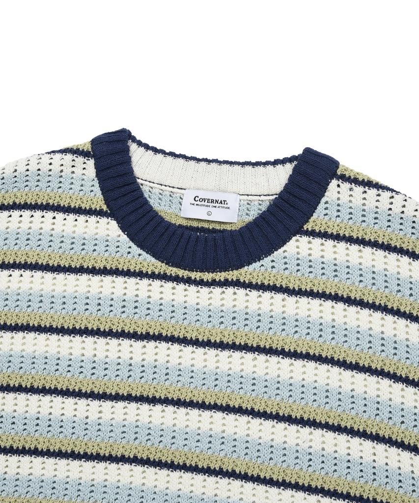 COVERNAT Multi-Stripe Crew Neck Knit Lime
