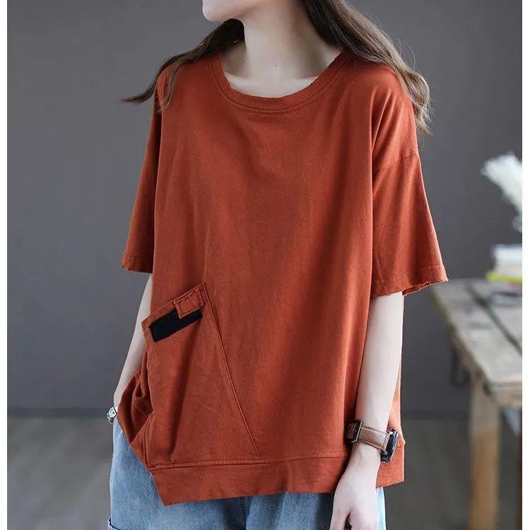 Sommer-Mama-T-Shirt mit kurzen Ärmeln für Damen, koreanischer Stil, lockere Passform, Retro-T-Shirt mit kurzen Ärmeln - Übergröße Sommer Pullover Top