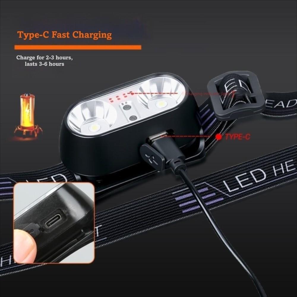 Portable LED Headlamp 3 Lighting Modes Strong Light Head Flashlight USB Rechargeable Adjustable Headband Sensor Headlamp