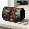 1pc Flip-Top Pencil Case, Fantasy Dragon Castle Fire Orange Large Capacity Thickened Oxford Pencil Bag Double-Layer Zipper Pencil Pouch, Aesthetic Bac