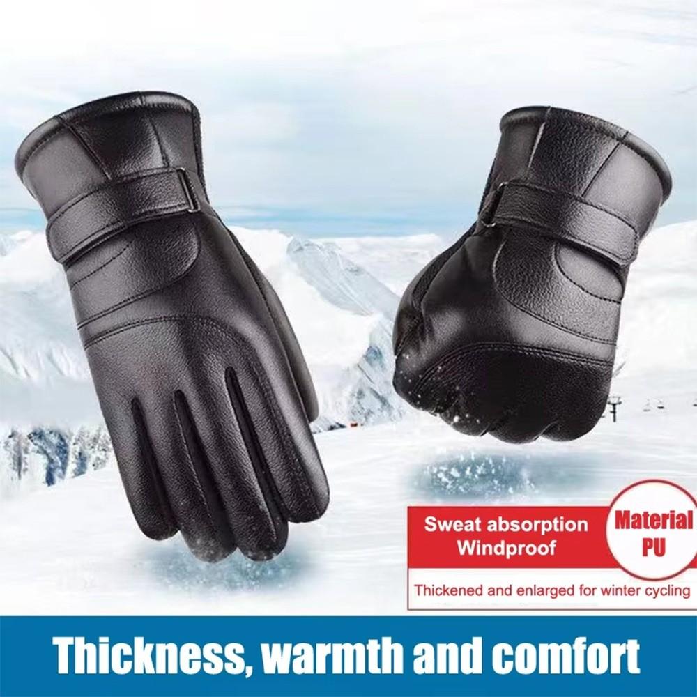 Thermal Fleece PU Leather Gloves Thickened Waterproof Gloves New Touch Screen Gloves Skiing