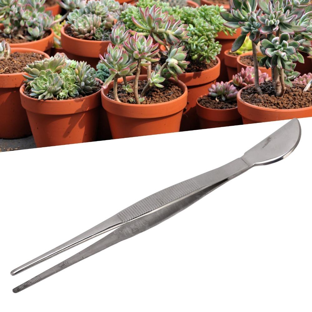 Rust Proof Stainless Steel Tweezers Crescent Moon Head Rake Spatula Tools Long Plant Tweezers Straight Style