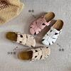 Sheepskin Version of Fashionable Retro Spring and Summer New Boken Hollowed-out Bag Head Wearing Hundred Towers Pig Cage Lazy Single Shoes