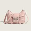 French Niche Underarm Bag for Women 2025 New Pleated Small Square Bag with Bowknot Versatile Handbag Shoulder Crossbody Bag
