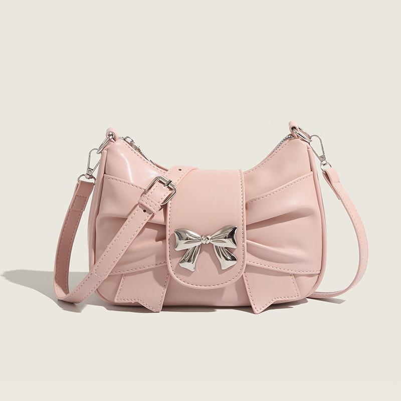 

French Niche Underarm Bag for Women 2025 New Pleated Small Square Bag with Bowknot Versatile Handbag Shoulder Crossbody Bag рожевий
