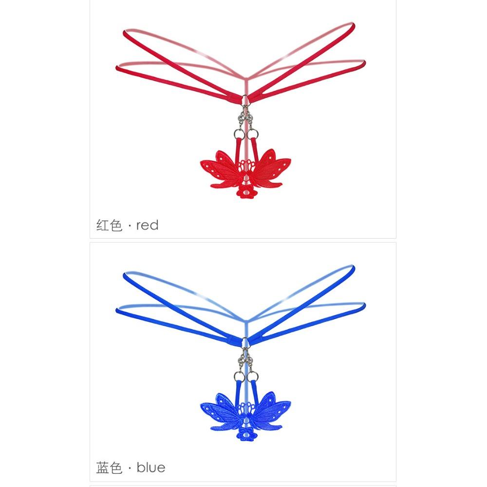 Hot Perspective Young Woman Women's Thong Sexy Embroidery Low Waist Metal Buckle Seduction Panties Sexy T-pants 2171